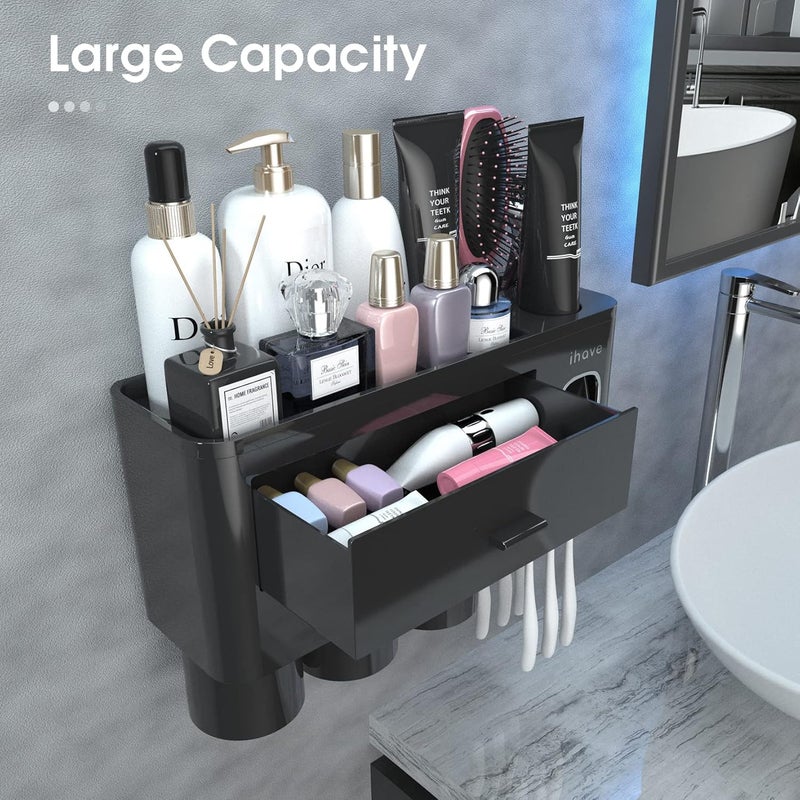 iHave Toothbrush Holders for Bathrooms, 3 Cups Toothbrush Holder Wall Mounted with Toothpaste Dispenser - Large Capacity Tray, Cosmetic Drawer - Bathroom Organizer & Bathroom Organization and Storage - Image 2